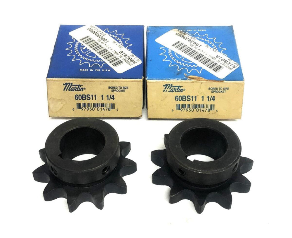 Martin 1-1/2 Inch Bore 2 Set Screw 11 Tooth Sprocket 60BS11 [Lot of 2] NOS