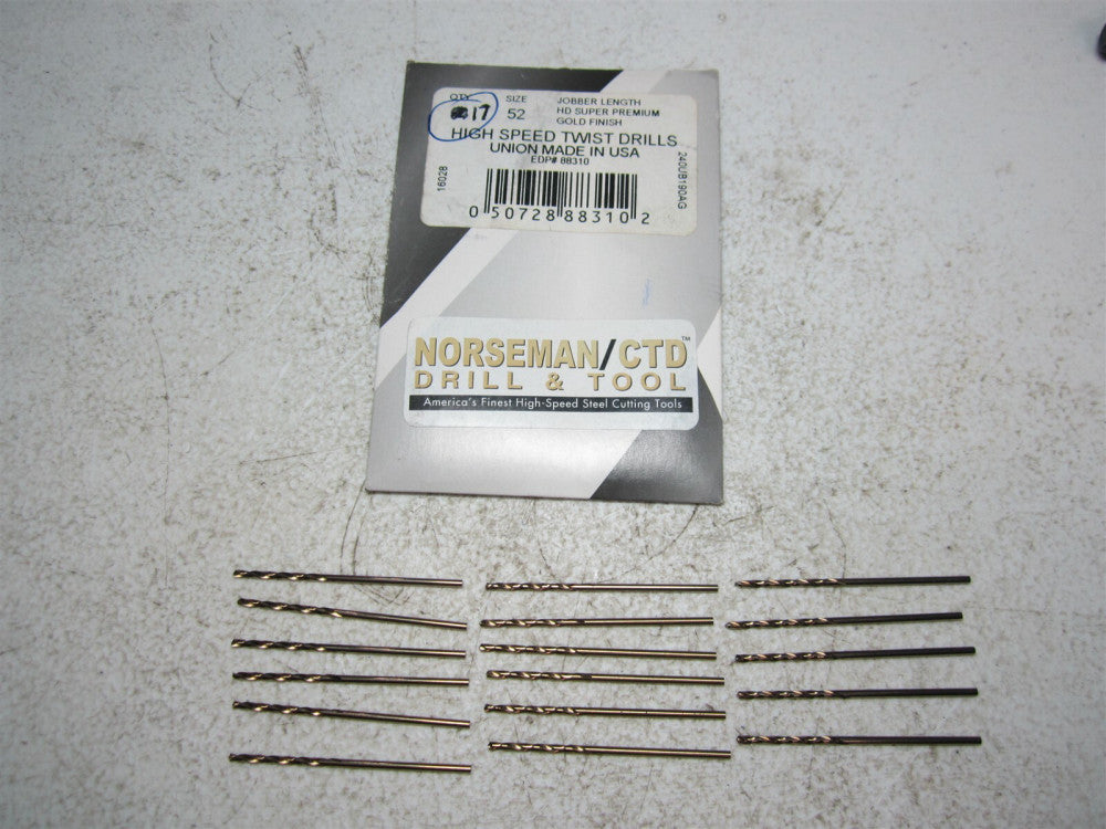 Norseman / CTD (88310) 1-7/8 #52 135° High Speed Steel RH Jobber Drill - Qty 17