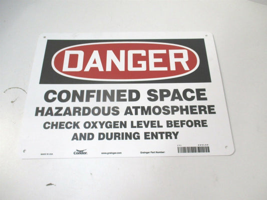 (465L26) 10" x 14" Confined Space Hazardous Atmosphere Check Oxygen Level Sign 