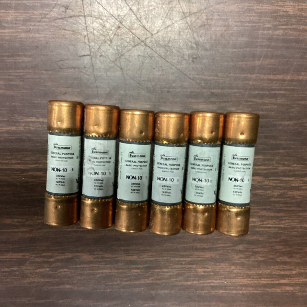 Bussmann NON-10, 10 Amp 250V Cartridge Fuse, Lot Of 6