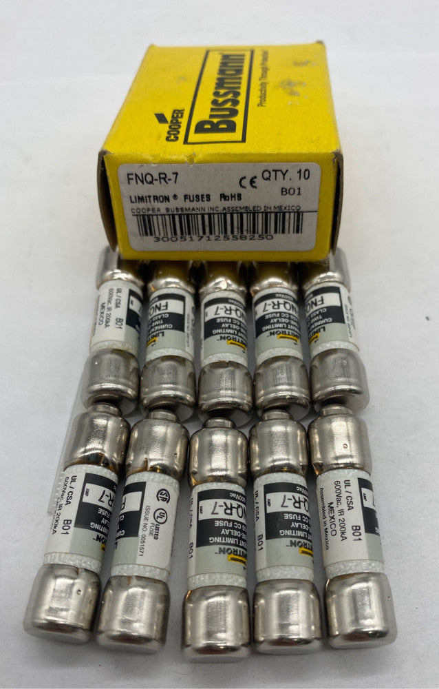 Bussmann FNQ-R-7 Limitron Current Limiting Fuses, 7A 600VAC, Class CC Lot of 10