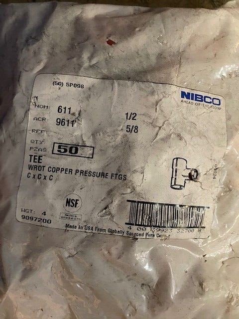 (50 PACK) Nibco 9097200 611 1/2 Inch Copper Pressure All Cup Tee Fitting