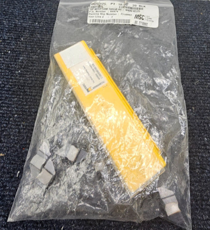 ( QTY 5 ) Kennametal NA6R3 KCU25: Carbide Threading Insert AlTiN Finish