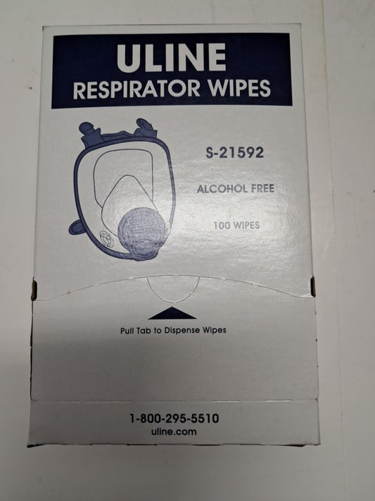 (Box of 100) Uline S-21592 Resipirator Wipes Alcohol Free **Free Shipping**