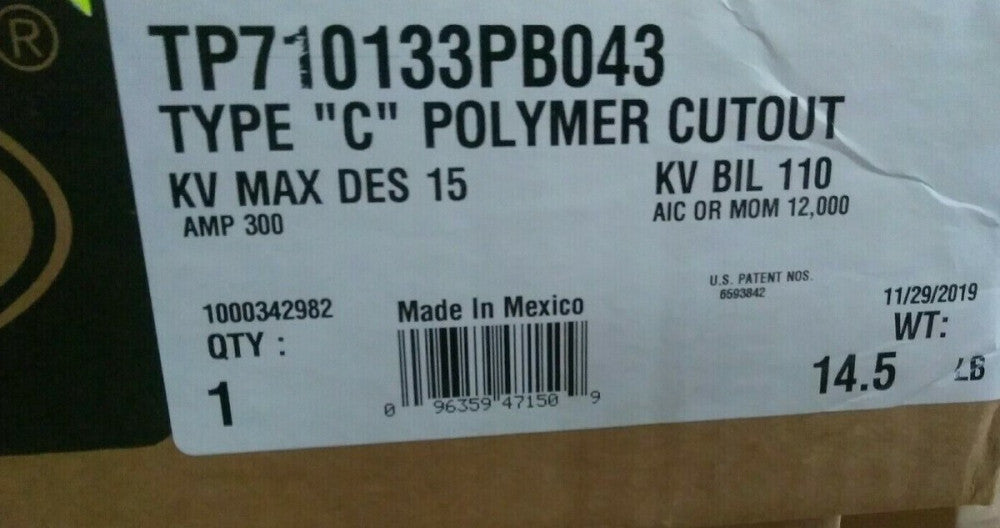 (1) HUBBLE Type "C" POLYMER CUTOUT TP710133PB043