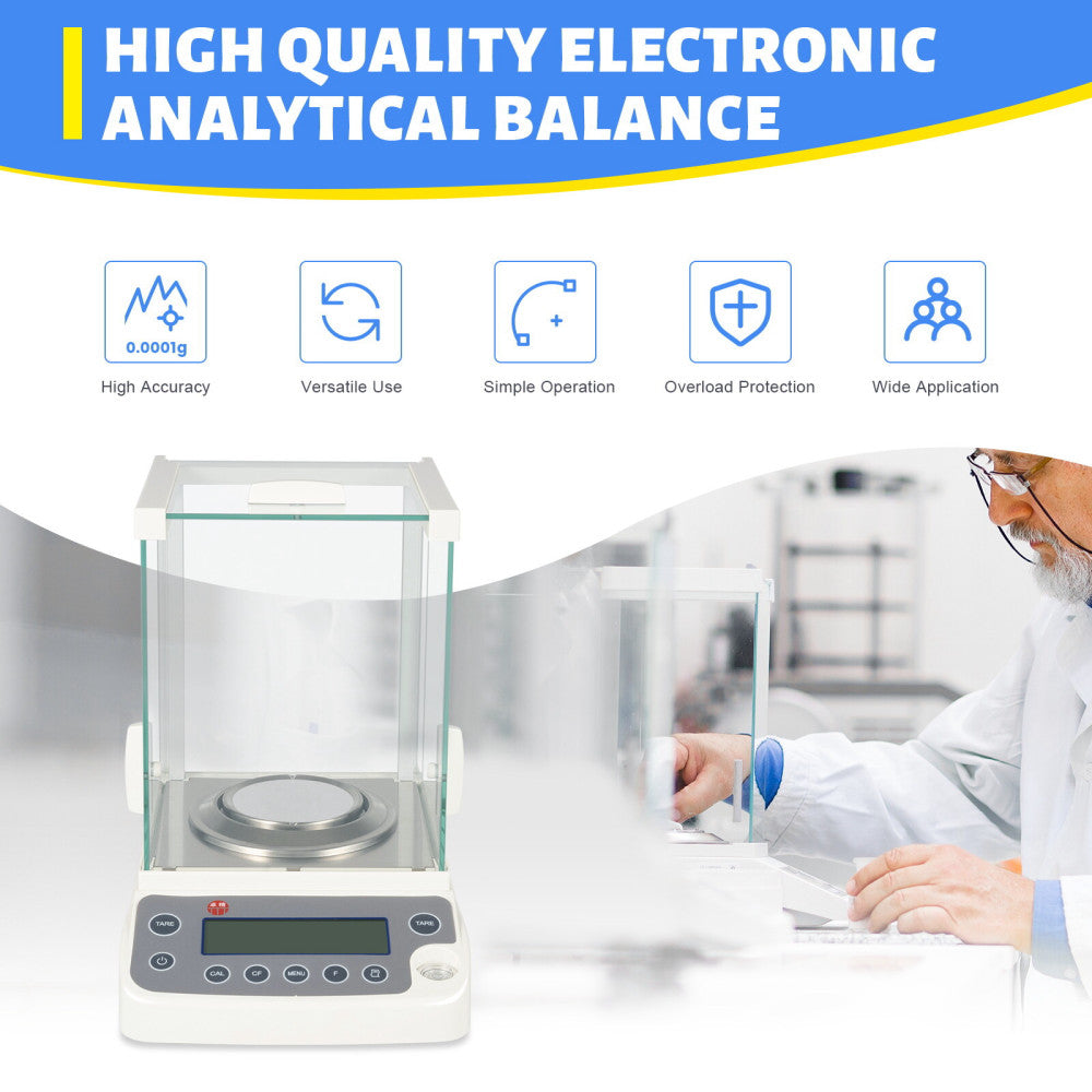 .0001g 0.1mg Analytical Balance Lab Digital Precision Scale 110V W/AC Adapter