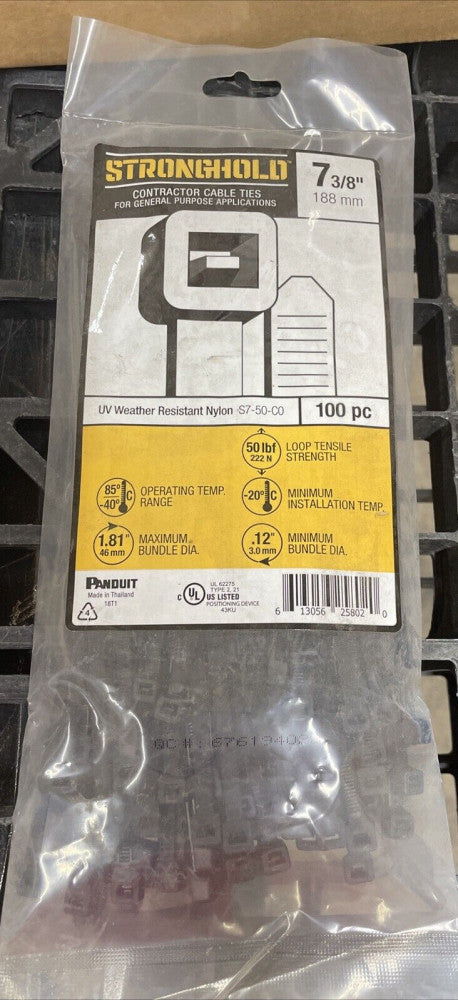 LOT OF 10 Panduit S7-50-C0 StrongHold Cable Tie 7.4L (188mm) .19W - 100EA
