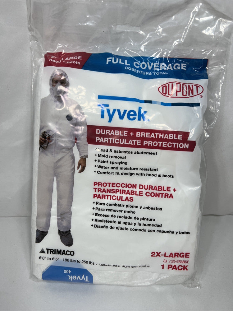 Dupont Tyvek 2XL Hooded Reusable Painter's Coveralls 141242 /12HD Dupont Tyvek
