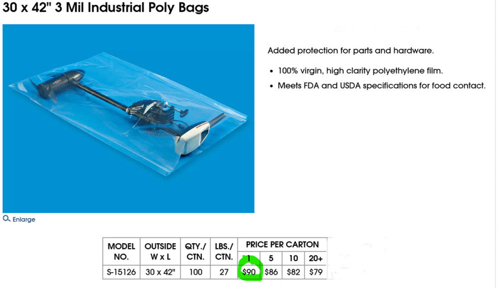 20-Pack 30” x 42" 3-Mil Flat Open Top Poly Bags S-15126 ULINE [C2S5]