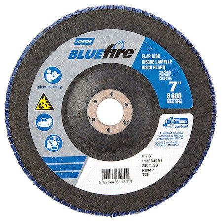 Norton Abrasives 66254461180 Flap Disc,7 In X 36 Grit,7/8