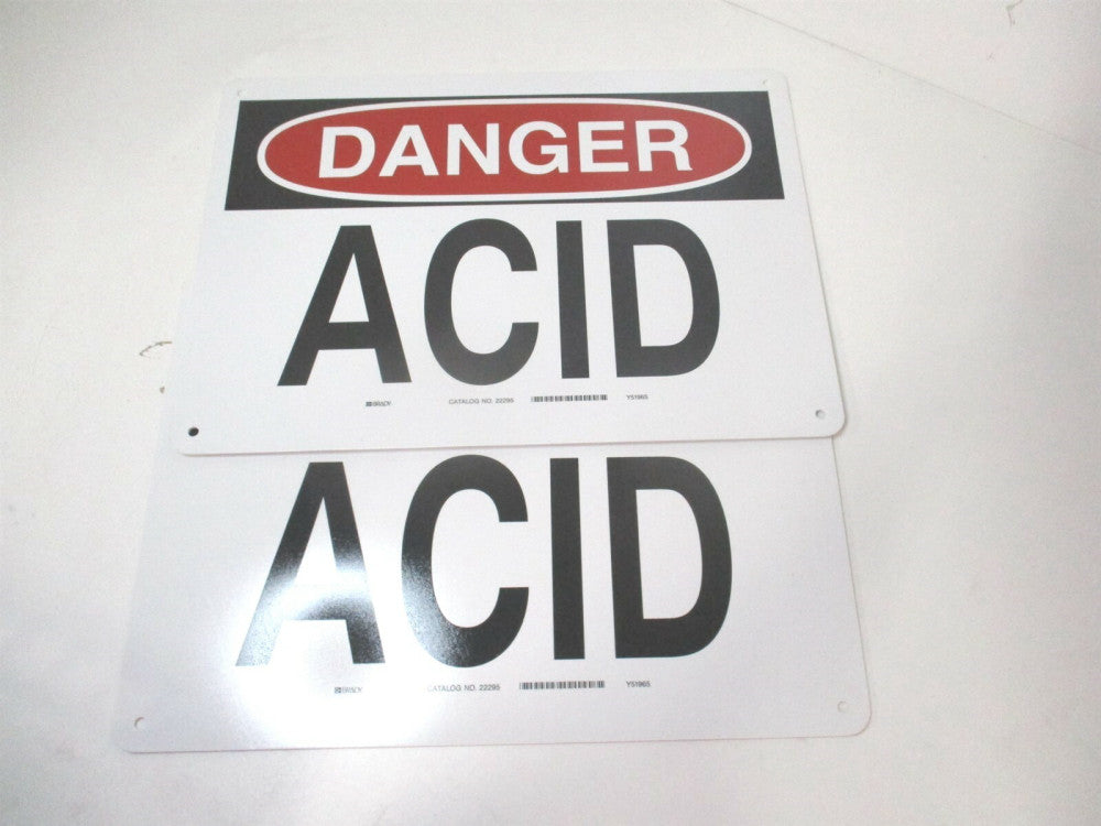 Brady (22295) 10 x 14" Danger Acid Plastic Safety Sign w/ Mounting Holes - Qty 2