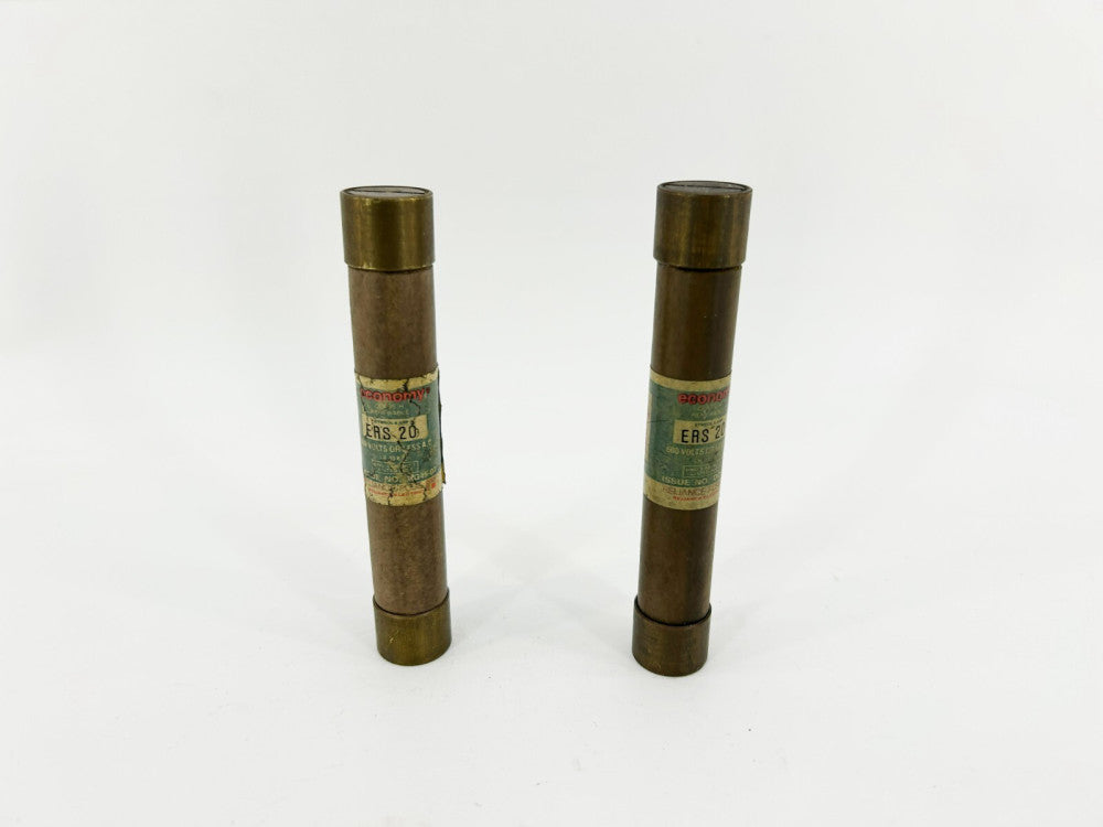 Lot of 2 New Economy ERS20 Fuses, 20 A, 600V, Time Delay Dual Element