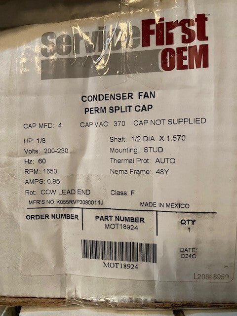 TRANE MOT18924 - Fan Motor 1/8 HP