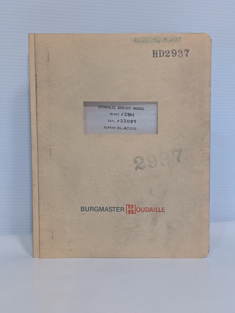 Burgmaster Houdaille Model 2BH Hydraulic Service Manual, Vintage, as shown