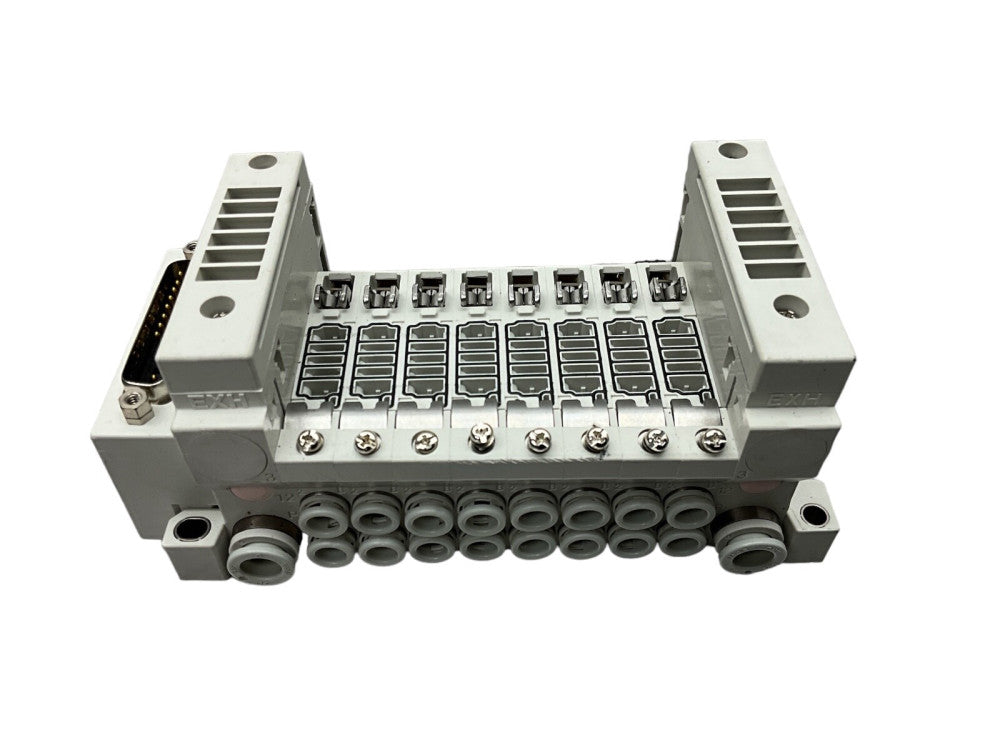 SMC VV5Q11-C01-07-DAL01096 7 STATION PNUEMATIC MANIFOLD VALVE BODY BASE.  P5