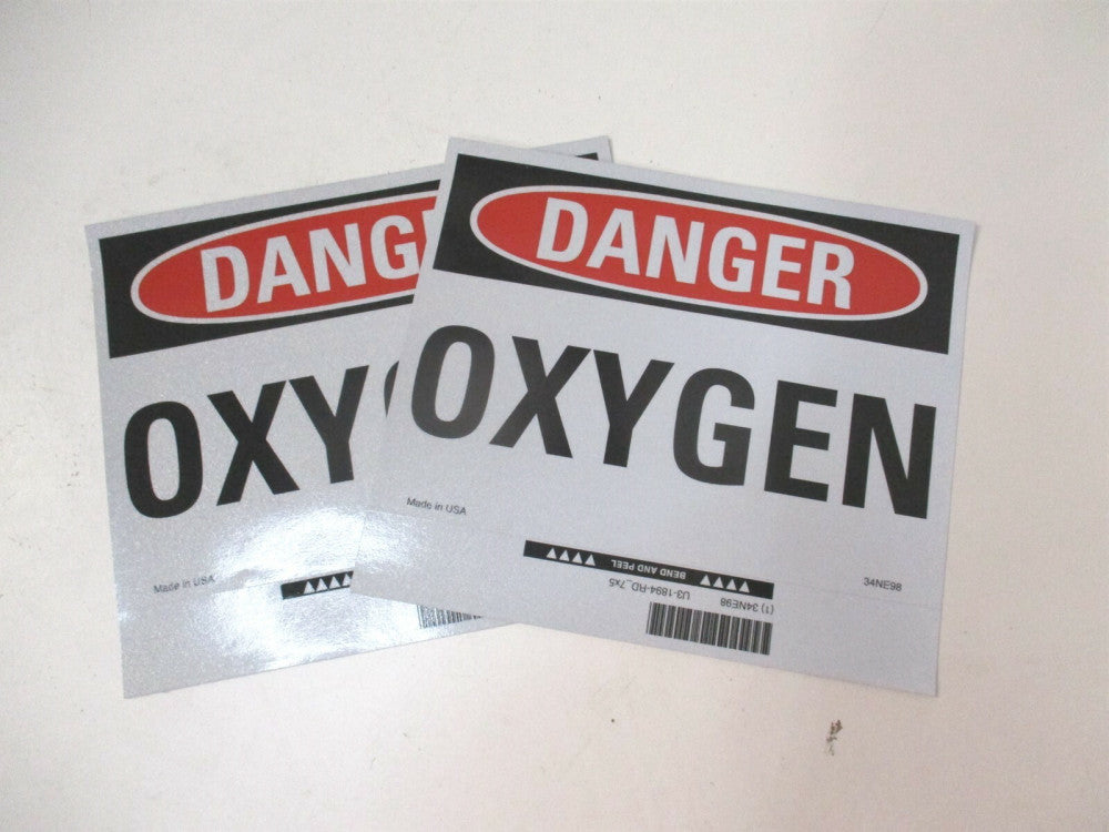 Lyle (U3-1894-RD_7X5) 5" x 7" Danger Oxygen Reflective Sheeting Sign - Qty 2