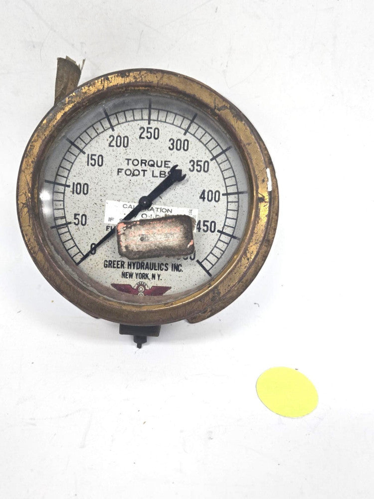 VINTAGE GREER HYDRAULICS TORQUE GAUGE - BRASS