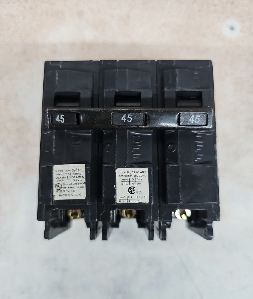 Q345 - Siemens Plug-In 240V 45A 3 pole circuit breaker 10kA@240V