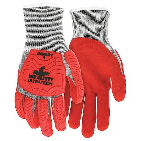 Mcr Safety Ut1954l Coated Gloves, Hypermax, ,Sandy Palm, Knit, Pepper/Red/Salt,