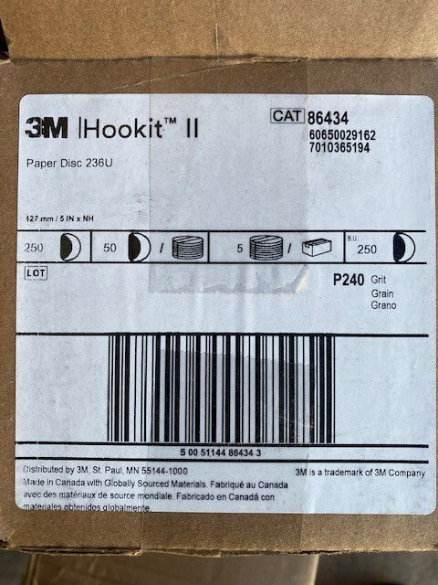(CASE OF 250) 3M 86434, Hookit II Paper Disc 236U, 5 in x NH P240