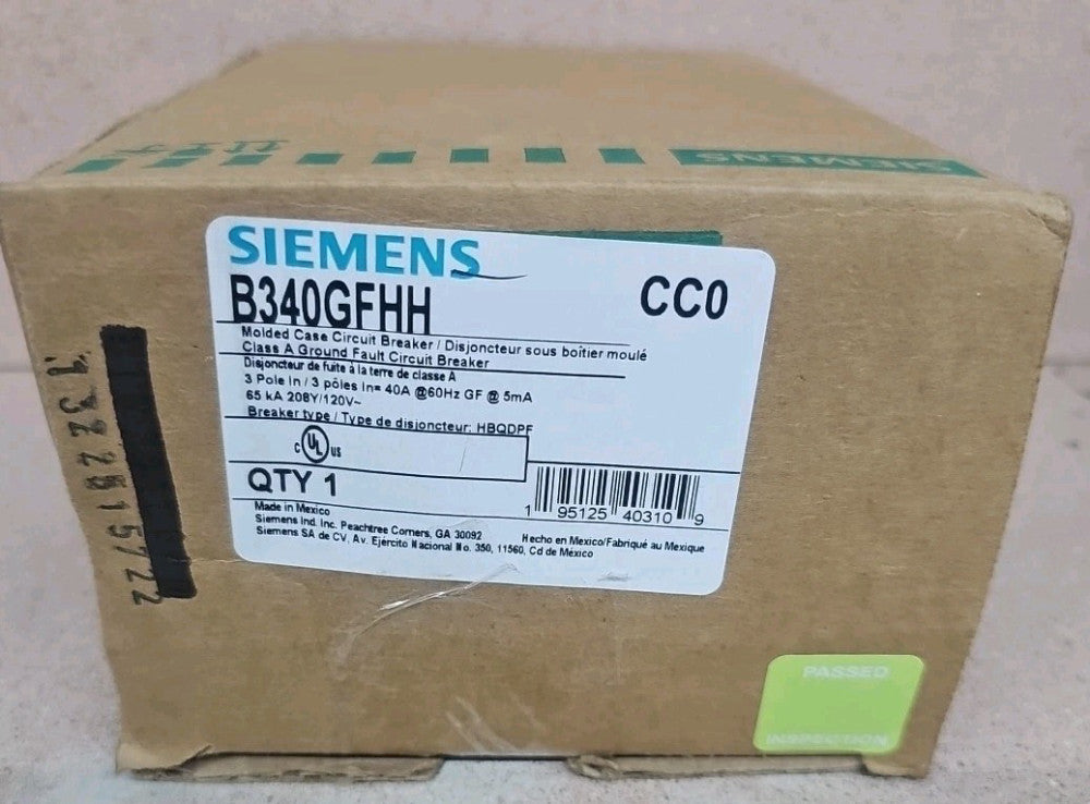 Siemens B340GFHH Circuit Breaker 40A 3P 208Y/120V 65kA Bolt On  New