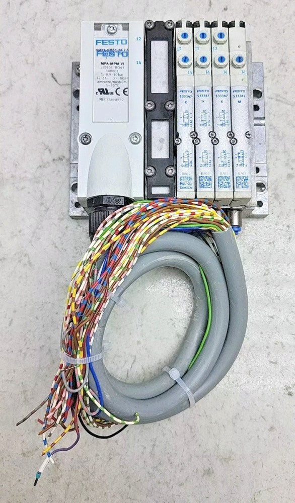 Festo VMPA-KMS1-24-2,5 Manifold MPA-MPM-VI w/ 1 533342 and 3 533347 Valves Used