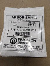 Precision Brand 25191 Arbor Shims 1010 Cold Rolled Steel, Pkg Of 10