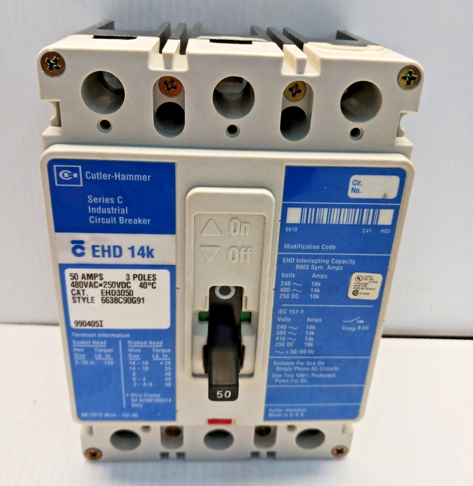 NEW CUTLER HAMMER 50 AMP CIRCUIT BREAKER 3P 480 VAC EHD3050