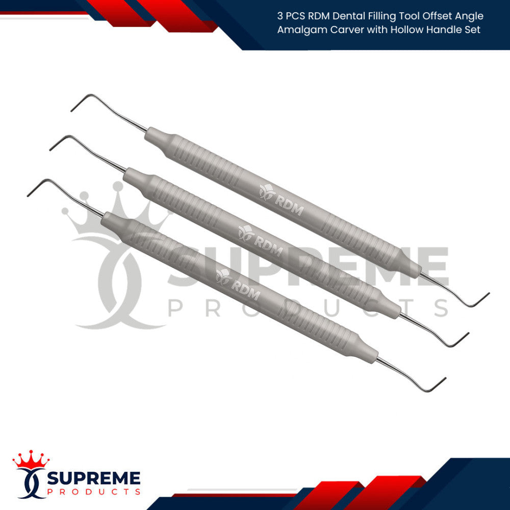 3 PCS RDM Dental Filling Tool Offset Angle Amalgam Carver with Hollow Handle Set