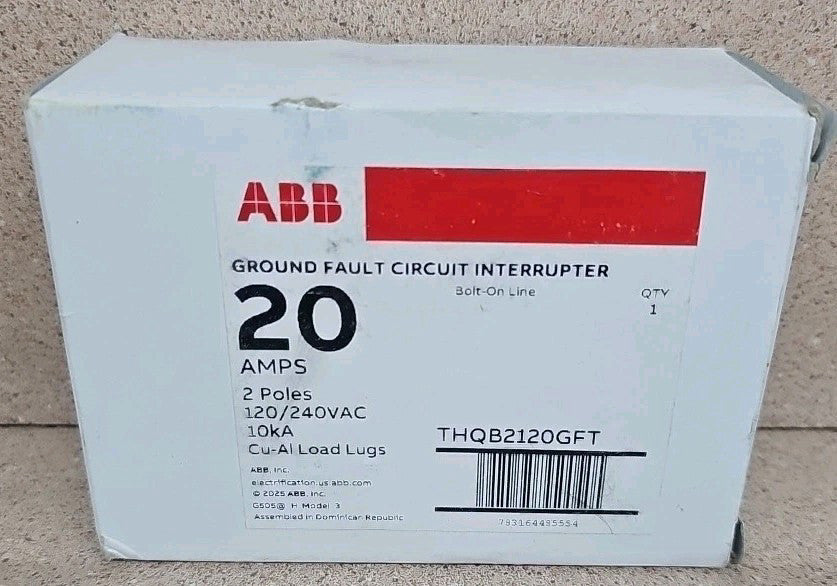 1) NEW GE THQB2120GFT 2 POLE 20AMP Bolt On GFCI Circuit Breaker New In Box 