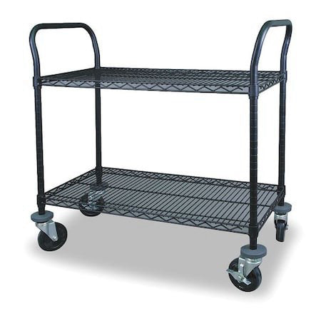 Zoro Select 2Hdn6 Wire Cart, 2 Shelf, 36X18x39, Black, Caster Dia.: 5"