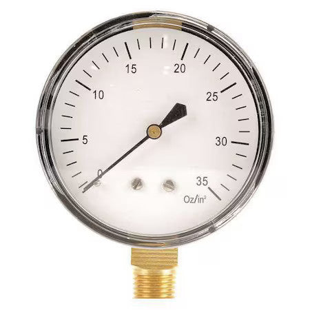 Zoro Select 18C778 Low Pressure Gauge, 0 To 32 Psi, 2 1/2 In Dial, 1/4 In Npt,
