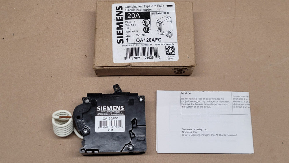 Siemens QA120AFC 20 Amp Combination Type Arc Fault Circuit Breaker