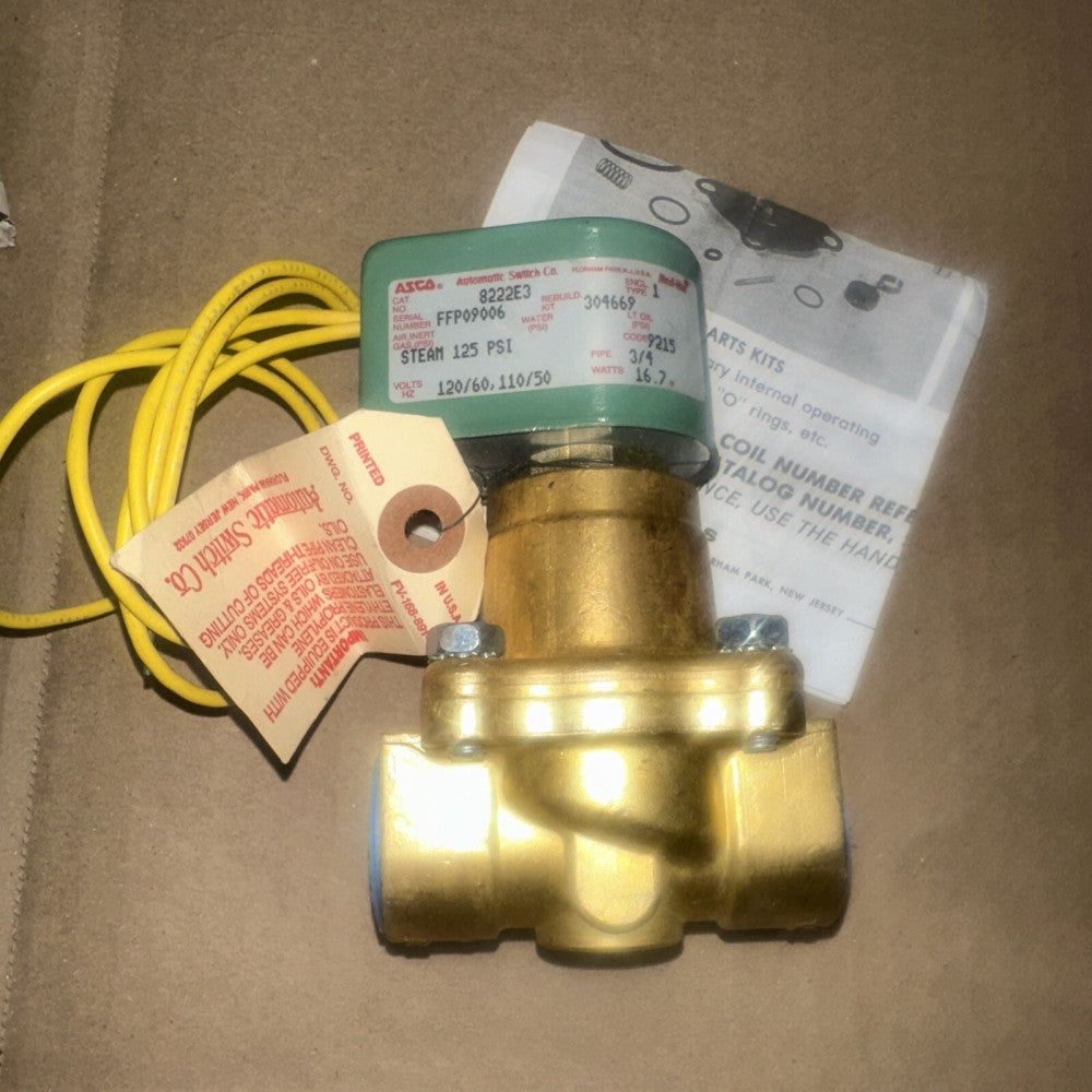ASCO Hot Water And Steam Valve 8222E3 120/60AC 2-Way Brass 3/4"