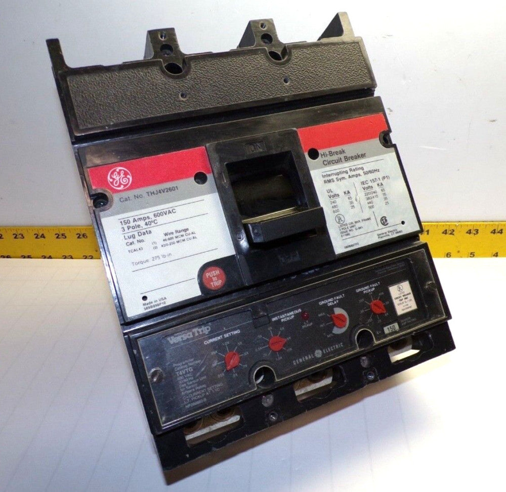 GE 150 AMP CIRCUIT BREAKER 600 VAC 3 POLE W/ T4VTG 150 AMP VERSA TRIP  THJ4V2601