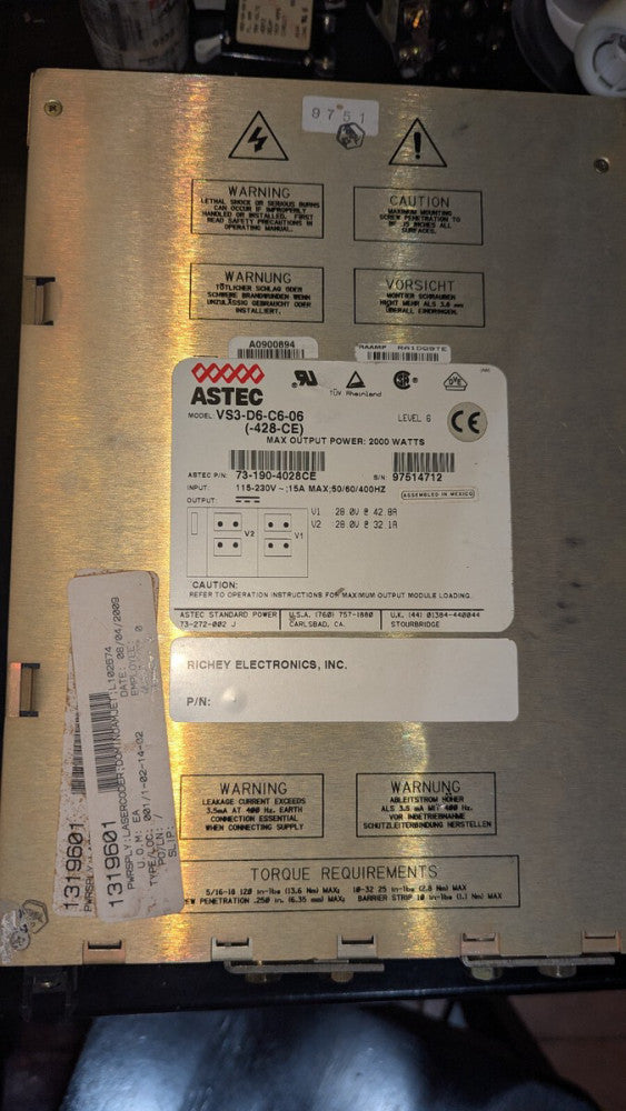 ASTEC VS3-D6-C6-06 (-428-CE) Power Supply 2000W 28V 42.8A & 32.1A NOS