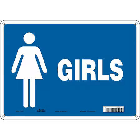 Condor 473Y30 Restroom Sign, Girls, 14 In W X 10 In H, Horizontal Rectangle,