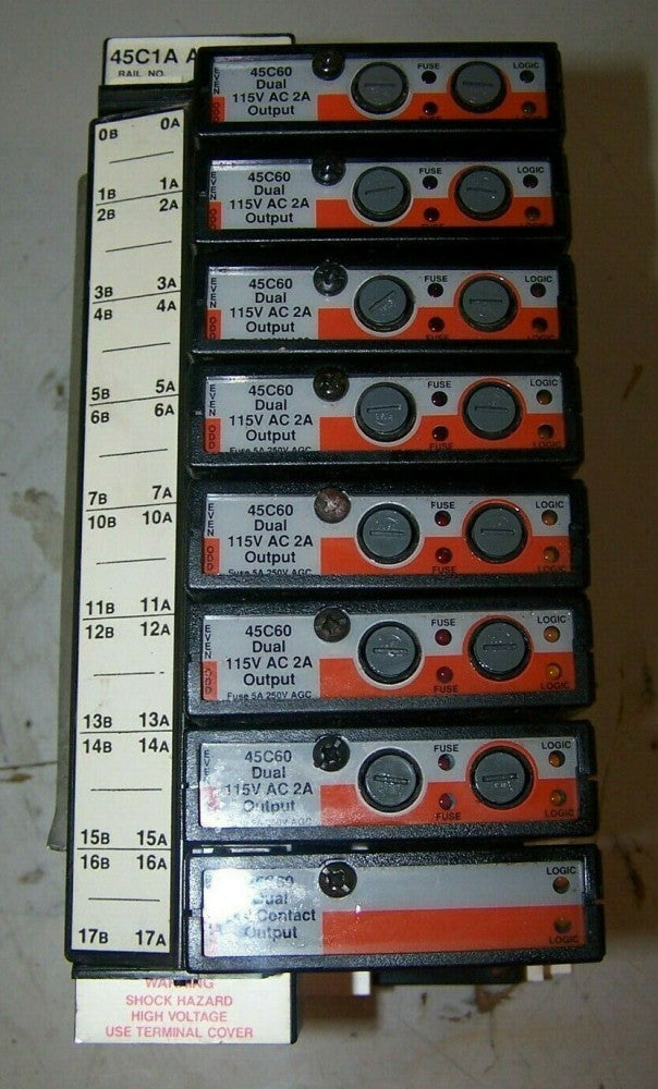 RELIANCE AUTOMATE CONTROLLER 45C1A W/ 7-45C60 & 1-45C69 OUTPUT MODULES