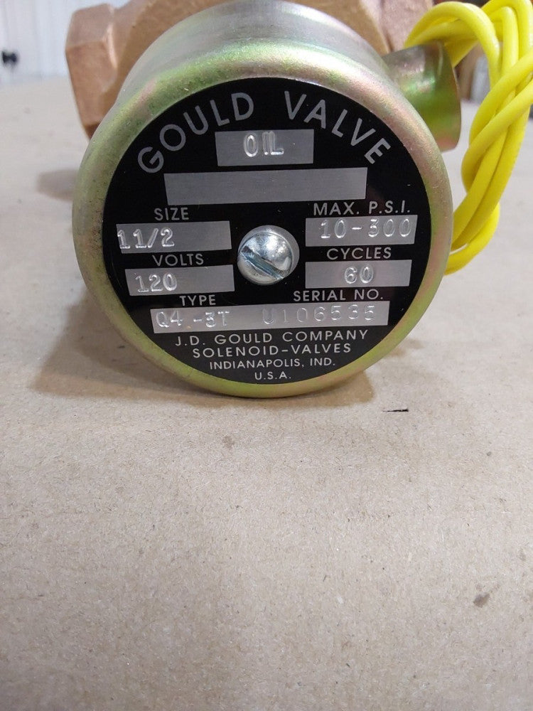 J.D. Gould 04-3T  1-1/2NPT Bronze Solenoid Valve 120V New 300 PSI MAX 60 Cycles.