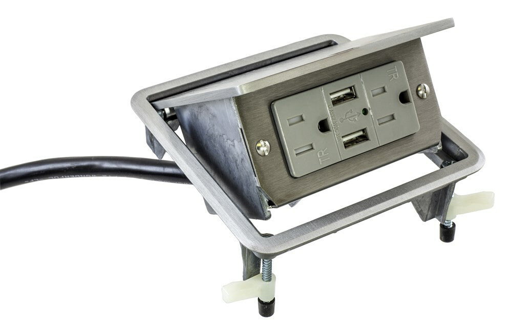 Hubbell WSBUSB2X2ALU Concealed Pop Up USB & 120V Outlet Receptacle NEW