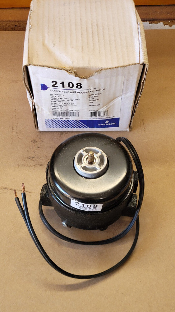 Emerson 2108 Shaded Pole Unit Bearing Fan Motor 115VAC 1/4" Dia. Shaft