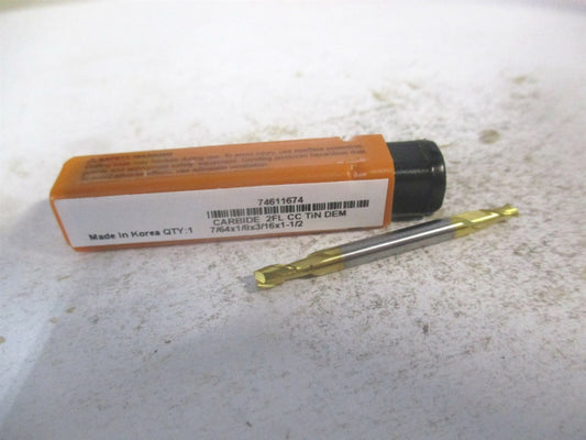 (750856) 7/64" x 3/16" x 1/8" x 1-1/2" OAL Solid Carbide 2 Flute Square End Mill