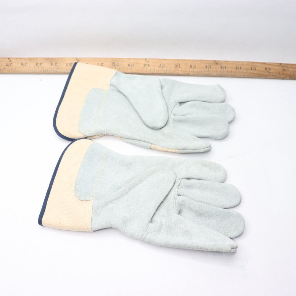 (Pair) Leather Full Work Gloves Gray Large 3AB57