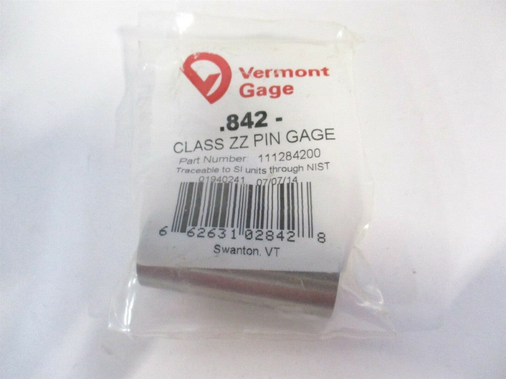 Vermont Gage (111284200) 0.842" Diam Class ZZ Minus Plug & Pin Gage 