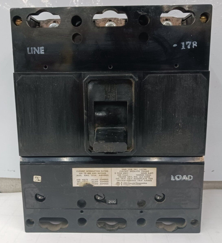 SIEMENS 400 AMP CIRCUIT BREAKER 3 POLE 600 VAC JL3-F400 W/ 200 AMP TRIP