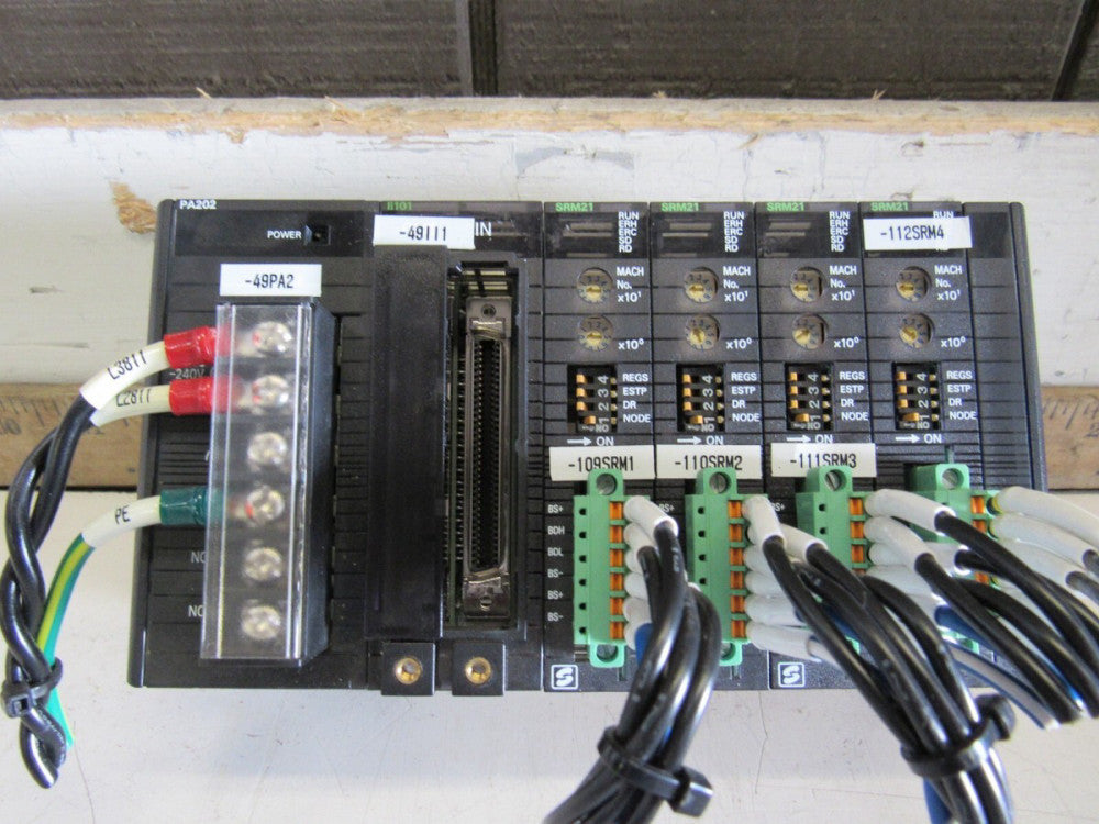OMRON SYSMAC EXPANSION RACK W/CJ1W-PA202, CJ1W-II101, 4-CJ1W-SRM21 COMPOBUS/S