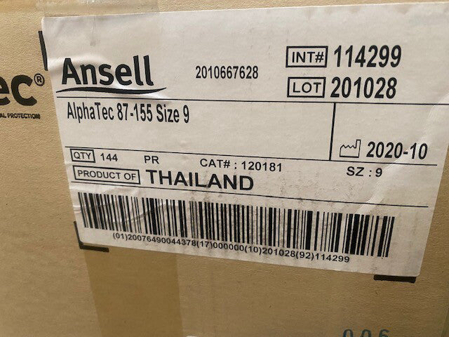 (144 Pair) Ansell 87-155 Alphatec Flock Lined 31 Mil Latex Gloves, Blue, Size 9