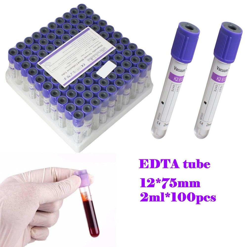 US~100Pcs EDTA Sterile Glass Vacuum Blood Collection Tubes K2 2ml 12x75mm