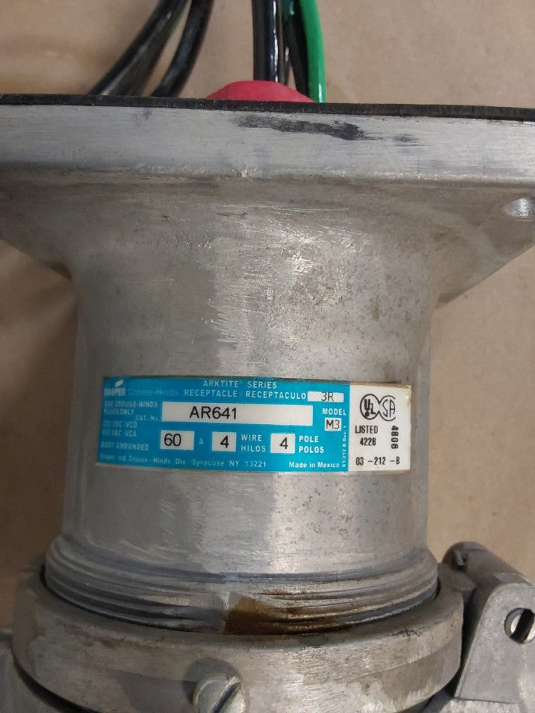 Cooper Crouse-Hinds AR641 Arktite Receptacle 60A 250VDC 600VAC 4W 4P USED