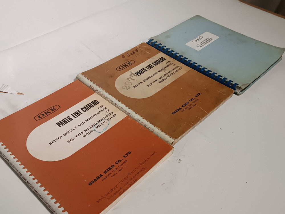 Lot of 3 Osaka Kiko OKK MH2V & MH2P Bed Milling Machine Parts List Catalogs